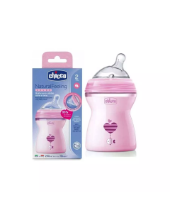 Chicco Natural Feeling Baby Feeding Bottle Curved Nipple Pink 2M+ 250ml