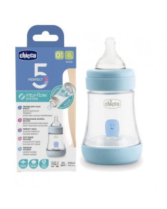 Chicco Perfect5 Intui-flow system Blue Silicone Baby Bottle Slow Flow 0M+ 150ml