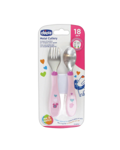 Chicco Metal Cutlery For Girls 18M+