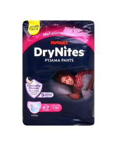 Huggies DryNites Pyjama Pants 4-7 years for Girls 17-30 Kg 16 Pants