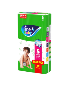 Fine Baby Diapers Size 5 (11-18 KG) Mega 52 Diapers