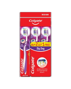 كولجيت فرشاة أسنان زيغ زاغ متوسطة 2+1 عبوة
