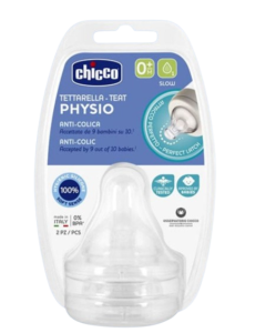 Chicco Physio Anti-Colic Silicone Nipple Slow Flow 0M+ 2 Pieces