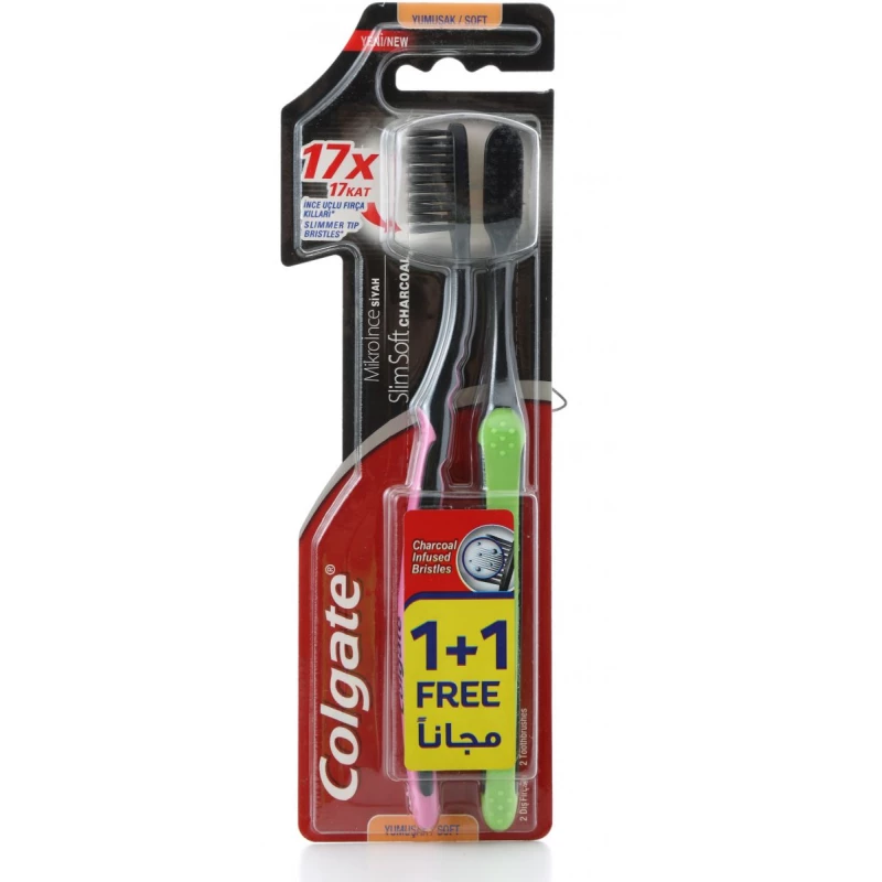 Colgate SlimSoft Charcoal Soft Toothbrush Double Pack
