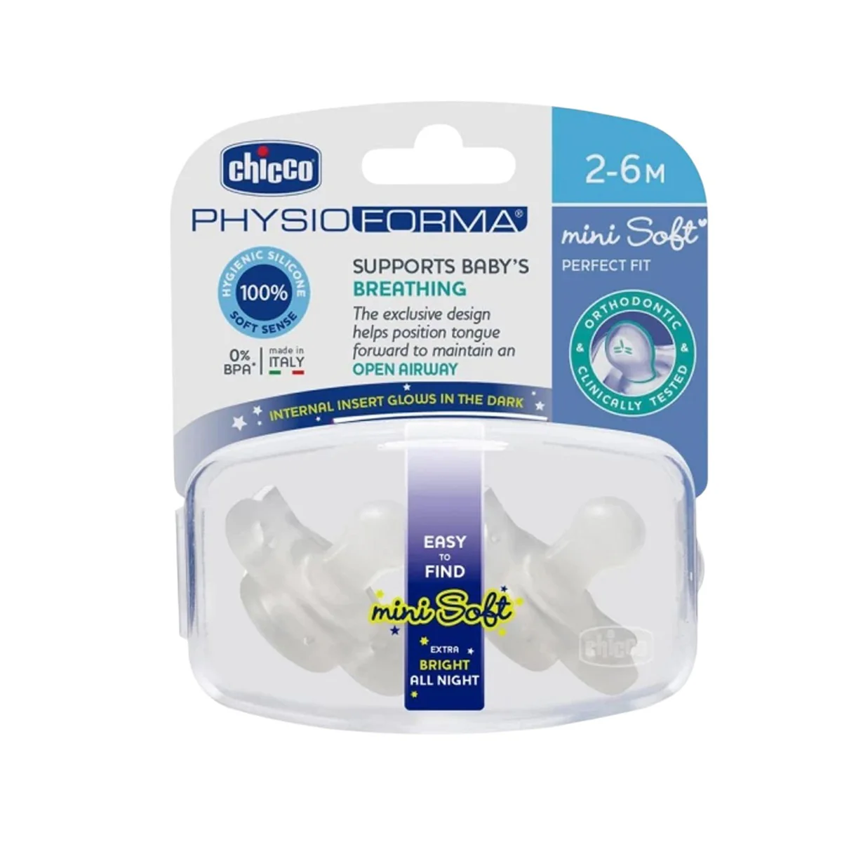 Chicco PhysioForma Mini Soft Soother 2-6M White Neutral 2 Pieces