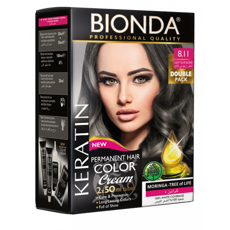 بيوندا صبغة شعر دائمة 8.11 أشقر زيتوني عبوتان 50 مل
